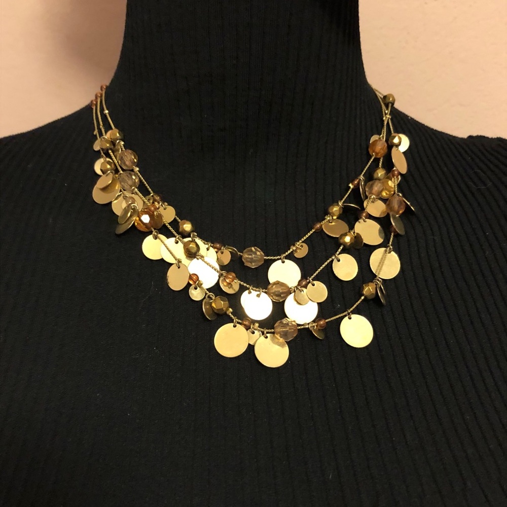 Multilayered Gold Chain Beads Rhinestones Necklace - Picture 5 of 6